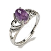 Oval Natural Amethyst Adjustable Rings RJEW-Q818-01P-03B-2