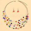 Bohemian Style Alloy & Shell Flat Round Beaded Multilayer Necklaces & Dangle Earrings Sets FS-WGABD8B-01-2