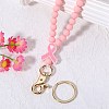 1Pc Breast Awareness Ribbon & Round Beaded Silicone ID Card Neck Strap Card Holders NJEW-SW00026-02-4