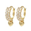 Heart Brass Micro Pave Clear Cubic Zirconia Hoop Earrings EJEW-S275-04G-4