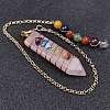 Natural Rose Quartz & Mixed Stone Braided Bullet Dowsing Pendulum Pendant Decorations CHAK-PW0001-043A-1