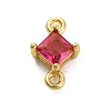 Brass Cubic Zirconia Rhombus Connector Charms KK-F894-12G-2
