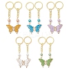 5 Pairs 5 Colors Butterfly Alloy Enamel Keychains KEYC-JKC00712-1