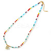 Beach Colorful Glass Beaded Alloy Heart Pendant Necklaces for Women NM2683-5