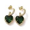 Cubic Zirconia Heart Dangle Stud Earrings EJEW-H308-09G-05-1