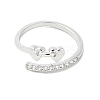 Heart Brass Micro Pave Cubic Zirconia Open Cuff Ring for Women LS-RJEW-A040-01P-2