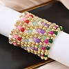 Brass & Glass Round Beaded Stretch Bracelets for Women BJEW-F515-01G-1