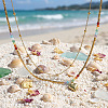 Rainbow Natural Mixed Stoned Beaded Double Layer Necklaces with Stainless Steel Heart Pendant for Beach Vacation KB9378-1-3