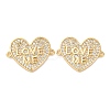 Brass Micro Pave Clear Cubic Zirconia Heart with Word Love Me Links Connector Charms KK-K408-60G-1