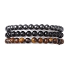 3Pcs 3 Style Natural & Synthetic Mixed Stone Round Beaded Stretch Bracelets BJEW-JB10178-02-1