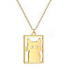 304 Stainless Steel Laser Cut Rectangle with Cat Shape Pendant Necklaces FS-WGDBF09-01-1