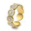 Flower 304 Stainless Steel Enamel Open Cuff Rings for Women RJEW-F166-31G-02-1