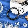 Non-Magnetic Synthetic Hematite & Natural Larvikite & Natural Lava Rock Round Beaded Braided Bracelets for Men Women BJEW-JB11185-02-2