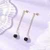 Glass Imitation Pearl Round Tassel Stud Earrings EJEW-JE06453-01-1