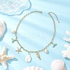 Alloy Enamel Whale Tail Starfish & Natural Shell Teardrop Pendant 304 Stainless Steel Cable Chain Necklaces for Women NJEW-JN05407-03-1