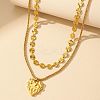 304 Stainless Steel Heart Pendant Flat Sequin Chain Double Layer Necklaces for Women NJEW-F343-03G-1