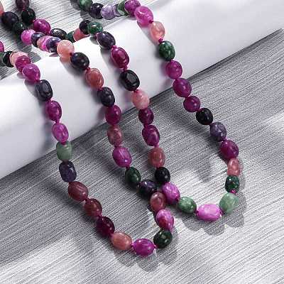 Natural Dyed Malaysia Jade Tumble Stone Nuggets Beaded Long Necklaces for Women NJEW-F340-A08-1