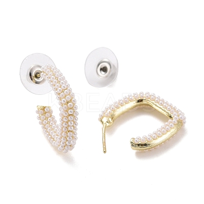 Imitation Pearl Beaded Twist C-shape Stud Earrings LS-EJEW-C006-02-1