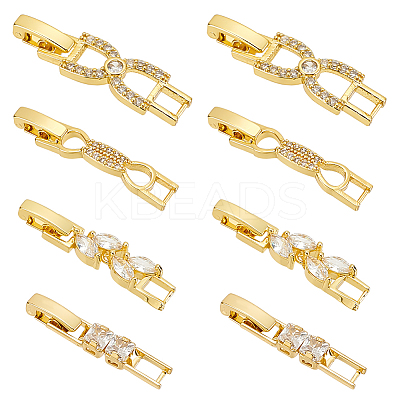 8Pcs 4 Styles Brass Pave Clear Cubic Zirconia Watch Band Clasps KK-OC0001-46G-1