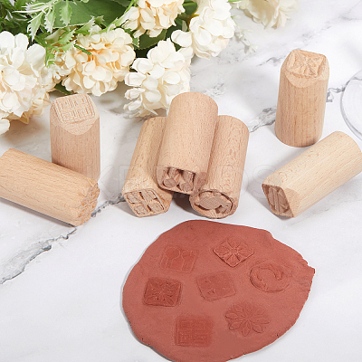 6Pcs 6 Styles Round Wooden Traditional Chinese Moon Cake Molds AJEW-CA0004-23-1