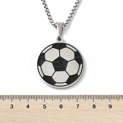 201 Stainless Steel Black Enamel Football Pendant Box Chain Necklaces NJEW-H055-05P-1