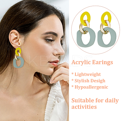 6 Pairs 6 Colors Oval Acrylic Dangle Stud Earrings with Steel Iron Pins for Women EJEW-AN0004-12-1