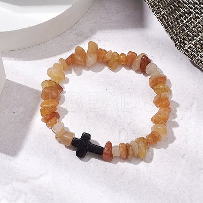 Natural Red Aventurine Chips Stretch Bracelets for Women Men BJEW-JB11341-02-1