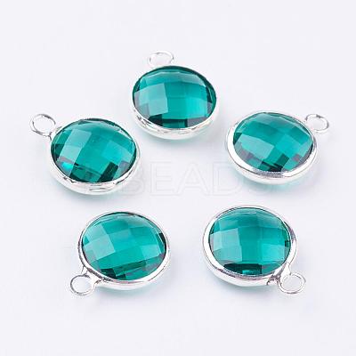 Silver Color Plated Brass Glass Flat Round Charms GLAA-M003-A-28S-1