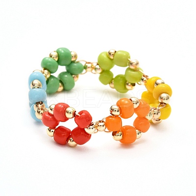 Glass Seed Beads Rings X1-RJEW-TA00008-1