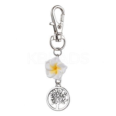2Pcs Handmade Polymer Clay Plumeria Pendant Decorations HJEW-JM01660-02A-1
