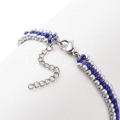 Glass Seed Braided Evil Eye Link Bracelet for Women BJEW-JB08398-01-1