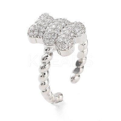 Bear Rack Plating Brass Micro Pave Clear Cubic Zirconia Open Rings RJEW-D020-03P-1