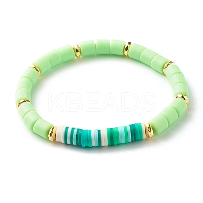 Natural Sandalwood Round & Polymer Clay Heishi Beads Stretch Bracelets Sets BJEW-JB07437-1