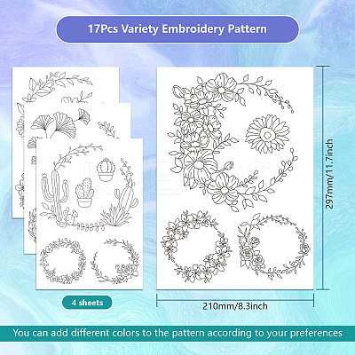4 Sheets 11.6x8.2 Inch Stick and Stitch Embroidery Patterns DIY-WH0455-010-1