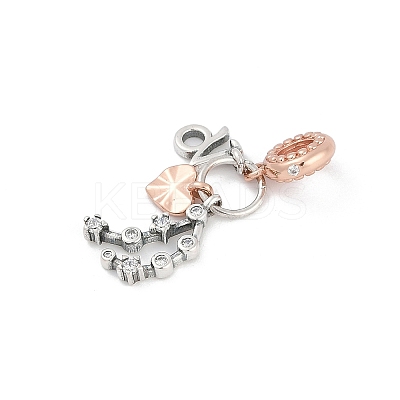 Brass Pendants with Cubic Zirconia European Beads KK-Q015-01M-1