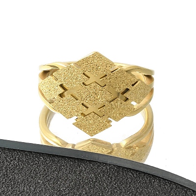 Textured Rhombus 304 Stainless Steel Finger Ring for Women RJEW-L126-06B-G-1
