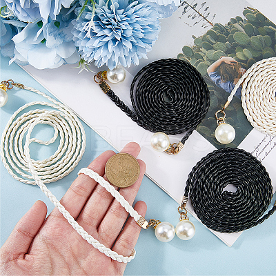 Imitation Leather Braided Chain Belts with Imitation Pearl AJEW-CP0008-67C-1