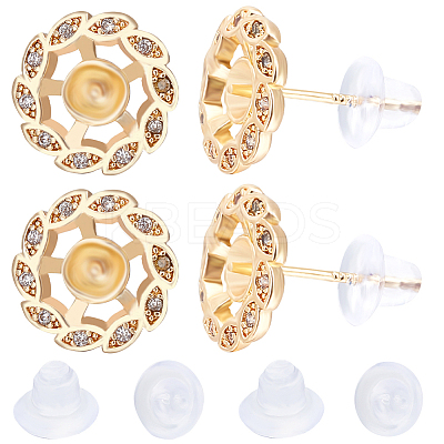 6Pcs Brass Micro Pave Cubic Zirconia Stud Earrings Settings KK-BBC0008-69B-1