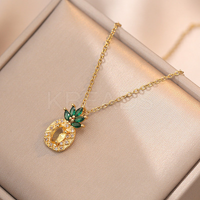 Pineapple Stainless Steel Rhinestone Pendant Necklace & Stud Earrings & Finger Ring Set WG65275-04-1
