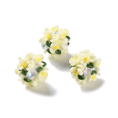Luminous Polymer Clay Rhinestone Floral Ball Beads CLAY-U002-01B-1