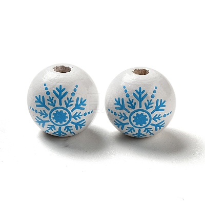 Christmas Snowflake Printed Wood European Beads WOOD-K007-05A-1