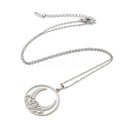 Non-Tarnish 201 Stainless Steel Moon Pendant Necklace with Cable Chains NJEW-Q317-32P-1
