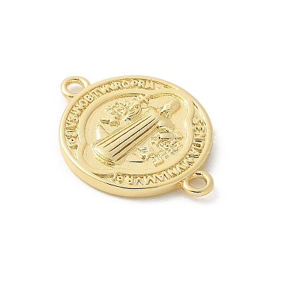Brass Saint Benedict Medal Connector Charms KK-P294-02G-1