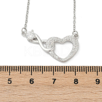 Brass Pave Clear Cubic Zirconia Infinity Heart Pendant Nceklaces for Women NJEW-V011-01P-1