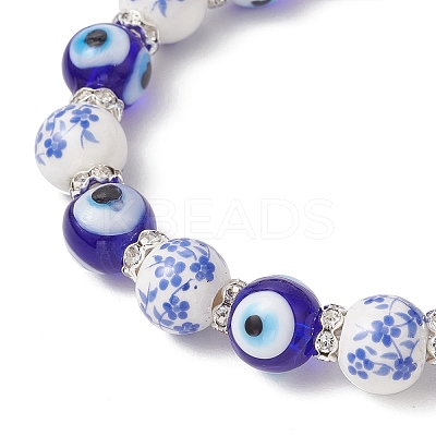 Handmade Flower Printed Porcelain Ceramic & Handmade Lampwork Evil Eye Beads Stretch Bracelets for Women BJEW-JB12105-04-1