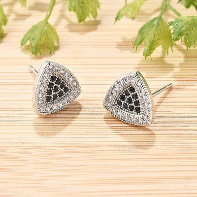 Brass Micro Pave Cubic Zirconia Stud Earrings for Women EJEW-G428-11P-03-1