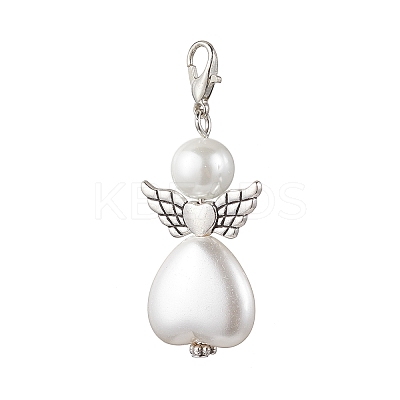 50Pcs ABS Plastic Imitation Pearl & Glass Pearl Heart Angel Pendant Decorations HJEW-JM03498-01-1