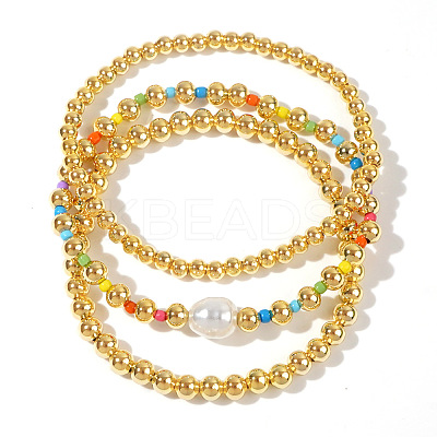 3Pcs 3 Styles Brass Round Beaeds Stretrch Bracelets for Women BM4662-1