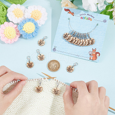 16Pcs 2 Style Flower with Word Wood M1R/M1L Pendant Locking Stitch Markers HJEW-AB00646-1