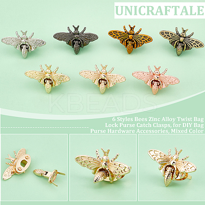 6Pcs 6 Styles Bees Zinc Alloy Twist Bag Lock Purse Catch Clasps PURS-UN0001-05-1